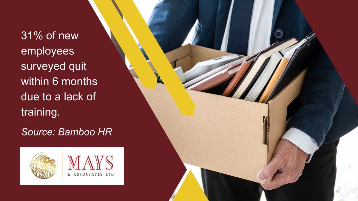 Training and development programs can help retain employees. A survey of 1,000 new employees by Bamboo HR found that 31% of them quit in their first six months, mostly due to a lack of training. Contact us to learn more how we can help:  maysassociatesltd.com/culture-buildi…