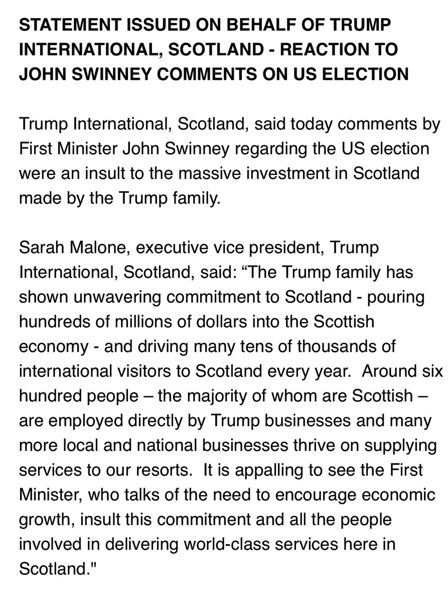 ConnorGillies's tweet photo. NEW: Donald Trump’s team issue scathing statement after Scottish FM John Swinney endorsed Kamala Harris in upcoming US election. @SkyNews https://t.co/dNBc8ivxW7