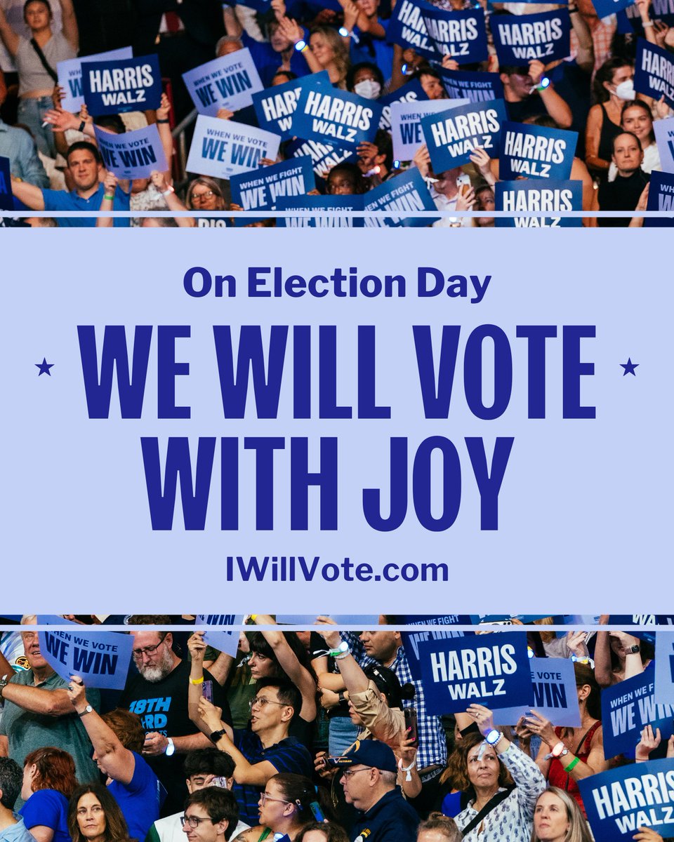 KamalaHarris's tweet photo. On November 5, we will vote with joy.

https://t.co/VbrfuqVy9P https://t.co/HTsklcqnM0