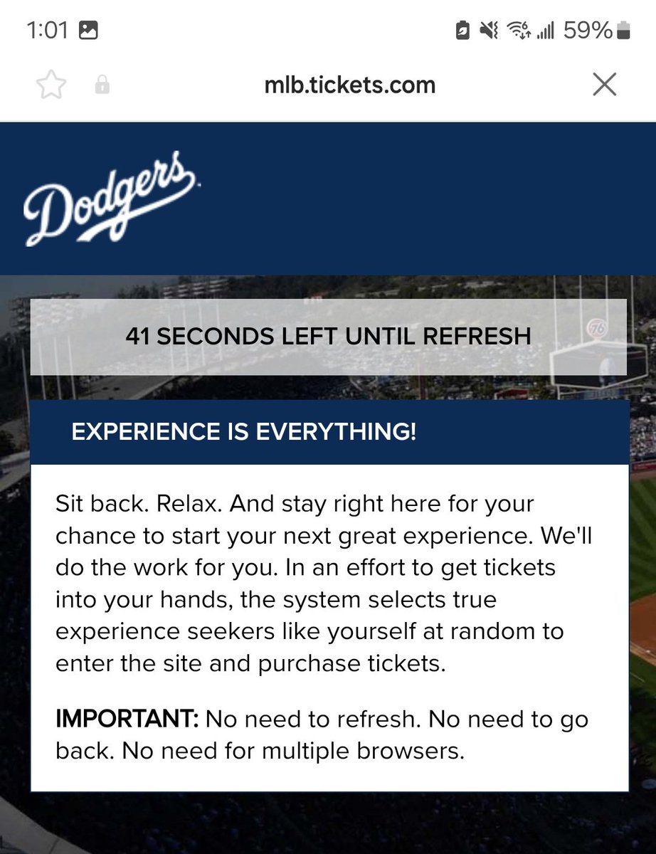 Soniablade86's tweet photo. How can I relax @MLB @Dodgers when I can't even get in to buy tickets? 😭😭😭 My brother is flying in from Philly for the parade, we really need tickets 😭 https://t.co/sWQyNFhFoK