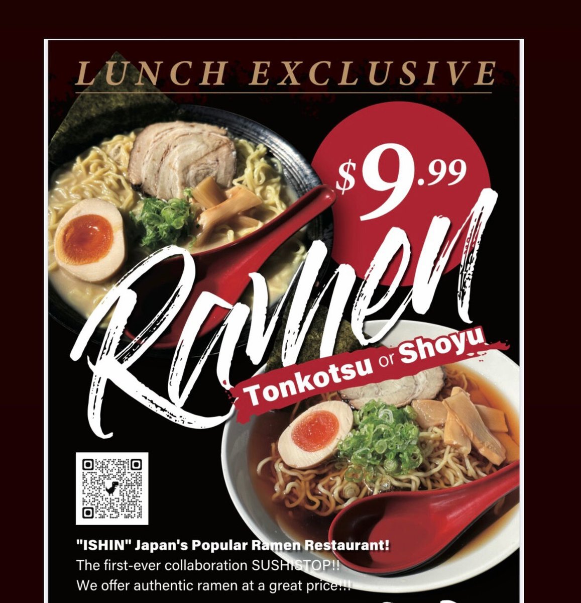 SushiStop's tweet photo. Come get our lunch exclusive Tonkotsu or Shoyu Ramen!  Absolutely delicious! Only available at Sawtelle North and Pasadena locations. https://t.co/FOcGmLn86P