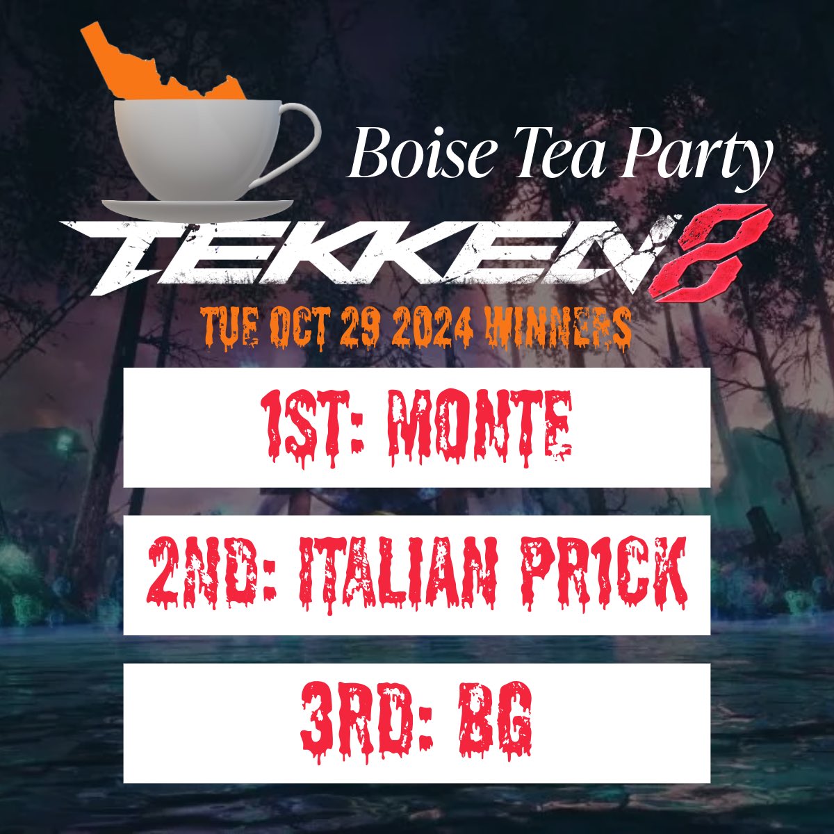 Thank you to all who joined us for Tea Party Tuesday 🍵 Congrats to our winners 🏆 GGs everyone 👊🏽

#boise #FGC