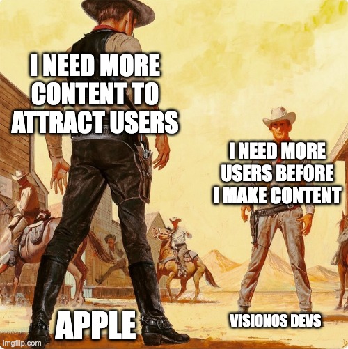 I know so many amazing #XR devs that would be creating killer content for #AppleVisionPro if they had the resources or felt like anyone would actually see it.

What's the solution? A cheaper Vision Pro 2? A grant program?