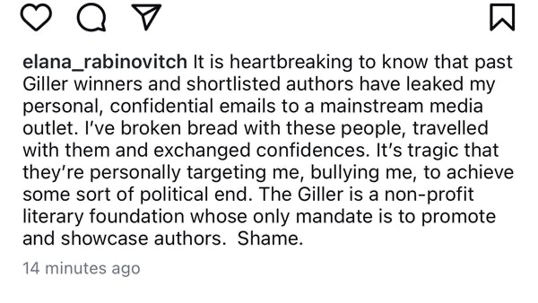 Madeleine Thien (@madeleinethien) on Twitter photo I understand this was posted on Tuesday by the Executive Director of the <a href="/GillerPrize/">Giller Prize</a>. I understand, also, that the publication referred to by Elana Rabinovitch informed her that neither Omar El Akkad nor I were the source of the questions they sent to her earlier this week. I understand this was posted on Tuesday by the Executive Director of the <a href="/GillerPrize/">Giller Prize</a>. I understand, also, that the publication referred to by Elana Rabinovitch informed her that neither Omar El Akkad nor I were the source of the questions they sent to her earlier this week.