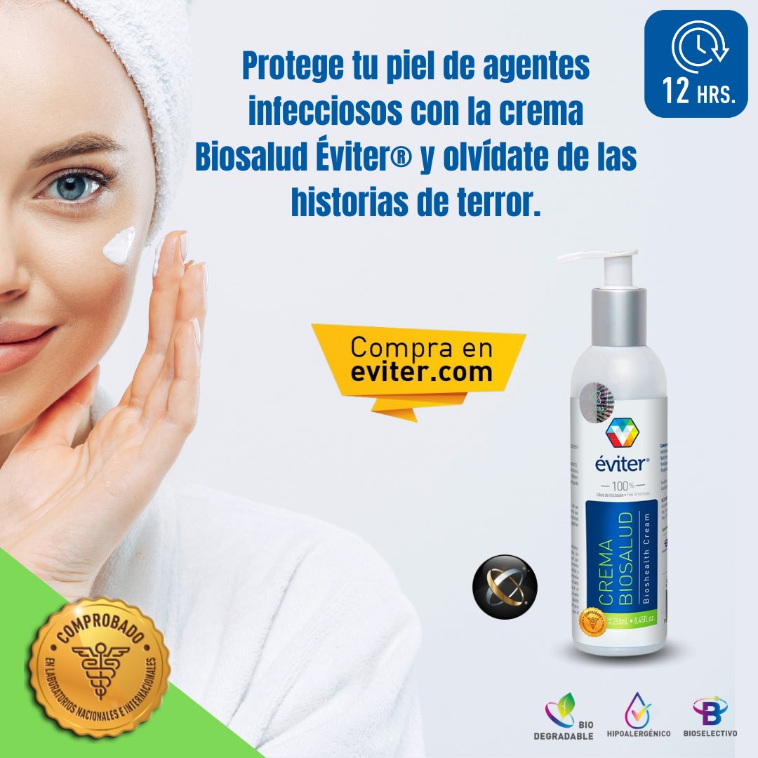 Olvídate de las historias de terror
con la crema Biosalud Eviter. 🤩🙌
Ayuda a eliminar el 99.99% de microorganismos patógenos de la piel o de heridas, su protección puede durar hasta 12 hrs y promueve una cicatrización más rápida. ✅