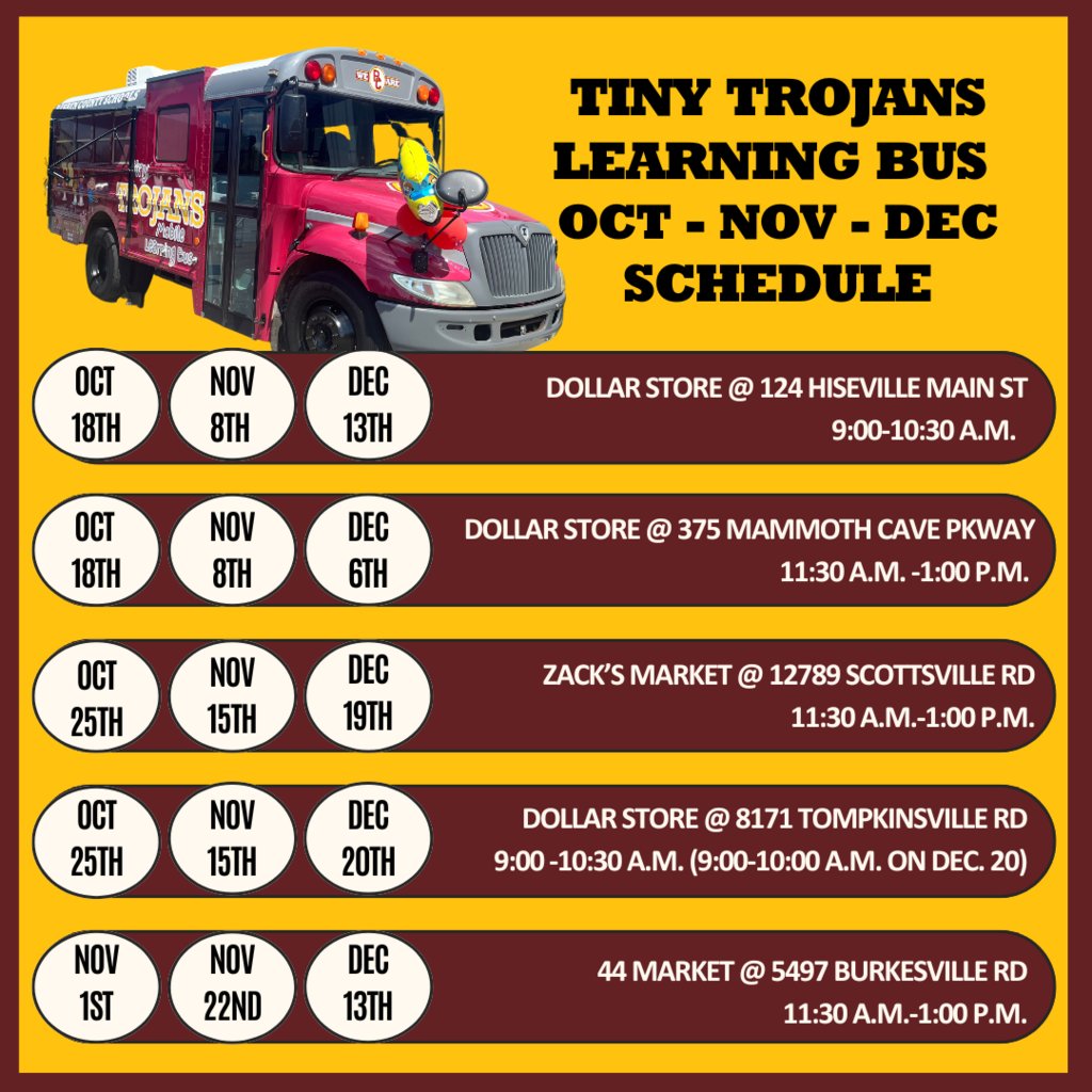 The Tiny Trojans Learning Bus will be rolling into the 44 Market tomorrow!  There have been a few changes to the schedule so be sure to check it regularly.  Click here: docs.google.com/document/d/1Uu…
#WeareBC