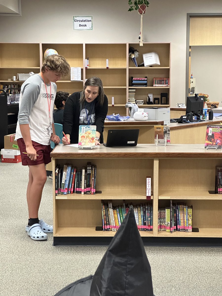 The 8th-grade math classes utilized the library today to team teach and pull small groups to provide targeted support, helping all students deepen their understanding of slope and y-intercept.