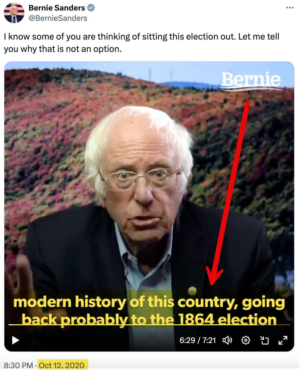 Every 2 years, <a href="/BernieSanders/">Bernie Sanders</a> pops up to announce proclaim: THIS ELECTION IS THE MOST CONSEQUENTIAL IN US HISTORY! All to scare the left into snapping into line and voting Dem.

He uses the same exact language, verbatim, to do it, as he did in the below tweet about 2024. Look:👇