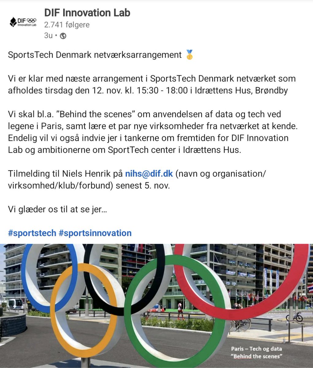 Hvis data og #OL er noget for dig, og måske lidt info om nye #sportstech virksomheder.

Så check dette fra <a href="/DIFidraet/">DIF - Bevæger Danmark</a> 👇🏼👇🏼👇🏼

#DataiSport #data #SportsAnalytics