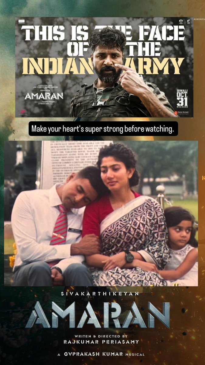 kmr_azeem's tweet photo. #Amaran a power packed action and love film. I personally think it's the best tribute movie ever made. The movie is filled with a lot of emotion, literally crying in the theater in every scenes. Love it @Siva_Kartikeyan anna, @Sai_Pallavi92 Mam &amp; @Rajkumar_KP the maker. https://t.co/03J9C8pbfl