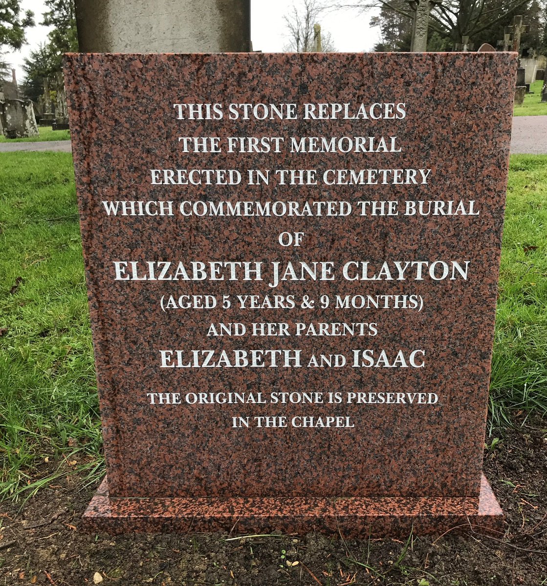 #31DaysOfGraves Day 29 Old  The oldest memorial in the #cemetery for Elizabeth Jane Clayton. The original stone is kept in the chapel due to its  deterioration with a replacement marking its location #Bedford