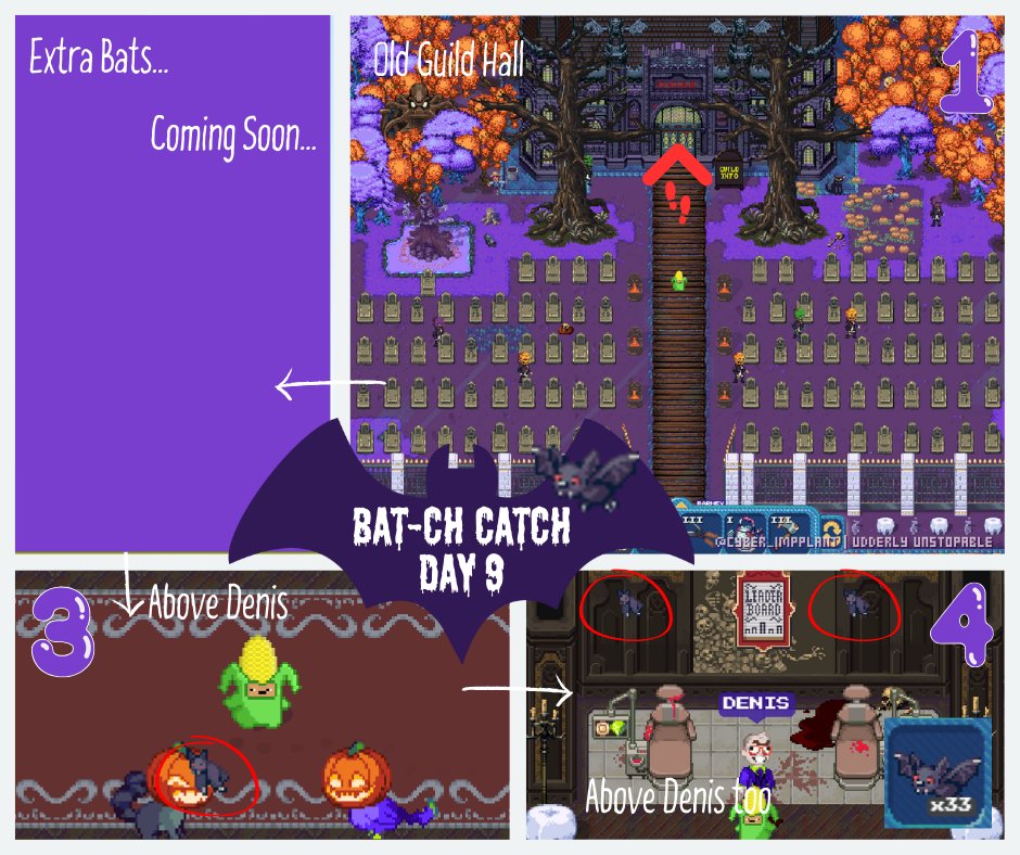 Cyber_ImpPlant's tweet photo. 🦇🎃 Bat-ch Catch Day 9 🎃🦇

Be aware that this is last day of the event. 🥹

Collect Day 9!  Below is the location of today 3 bats.    Note: I post any extra bats very soon.

#PixelsEvent #Halloween #HalloweenInPixels #DailyQuest #Bats #BatchCatch #Hunting @uumooment @pixels_online