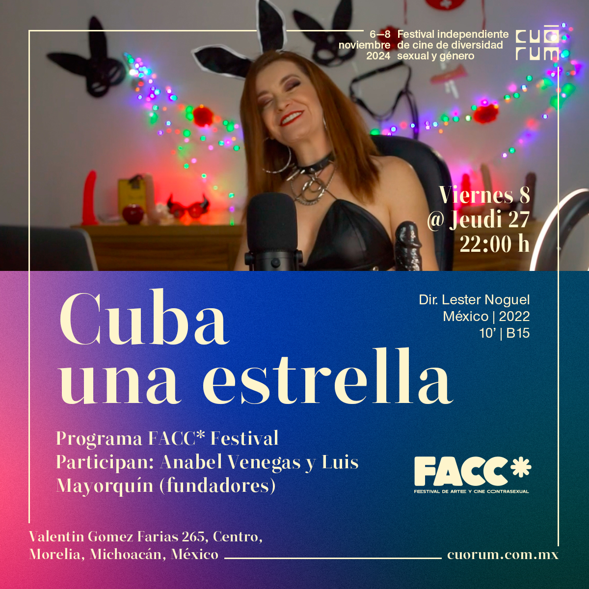 ✨ En el marco de la 9a edición de Cuórum, el <a href="/faccfestival_/">FACC* Festival</a> presentará una selección de cortos latinoamericanos que exploran lo íntimo sin filtros. ¡Ven y descubre estas historias únicas! 

🎬 CUBA UNA ESTRELLA (1/6)
Una estrella del cine porno nos revela el origen de su
