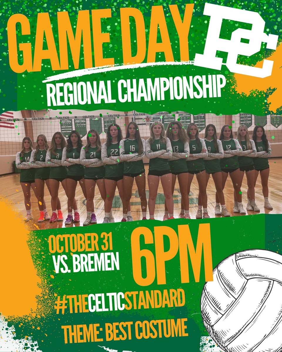 Tonight’s the Regional Championship at home vs Bremen @ 6:00pm! Don’t miss it! Come dressed in your best costume and cheer loud!!! #PCVolleyball #TCB