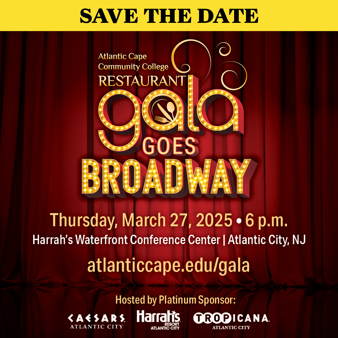 atlanticcape's tweet photo. SAVE THE DATE the 42nd Atlantic Cape Restaurant Gala is Mar. 27, 2025, at @harrahs in Atlantic City. The event raises funds for Academy of Culinary Arts scholarships, a student emergency fund, &amp; Foundation operations. Visit https://t.co/gqEFqmwa3L for scholarship/donation info. https://t.co/opQXzqIeH6