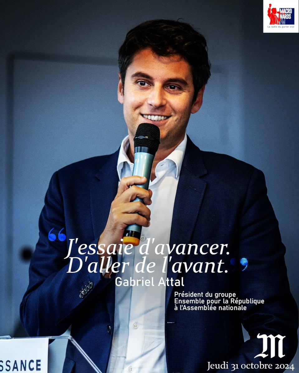 MacronardsFM's tweet photo. Demain, nous serons des milliers.
Apres-demain, nous serons des millions à avancer avec lui.
Avec @GabrielAttal 👌 https://t.co/69y9vQkT0v