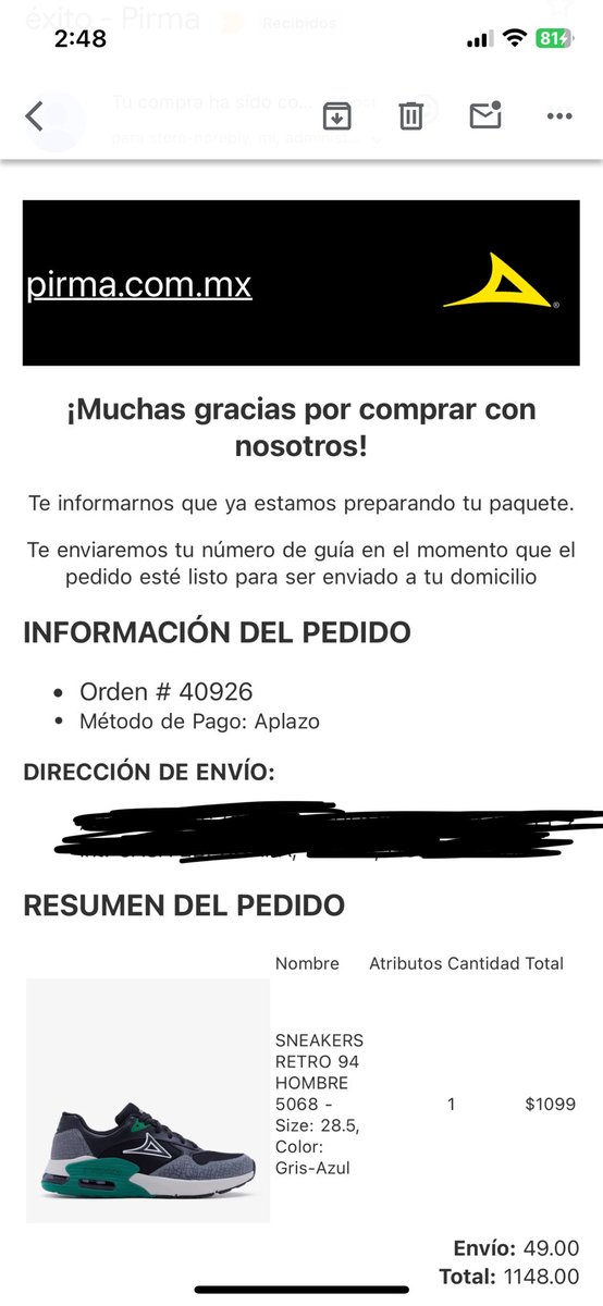 daflores024's tweet photo. @Pirma_Oficial hice una compra el día 28 de octubre en línea y desconozco el estatus de mi envío… me podrán apoyar con la información https://t.co/yCWnfWObsh