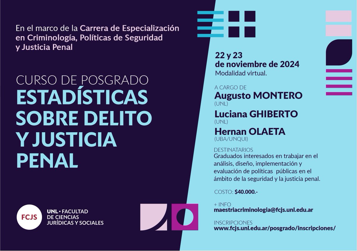 HOlaeta's tweet photo. Curso de Posgrado sobre Estadísticas Criminales. UNL https://t.co/NwFm9OfcXV
