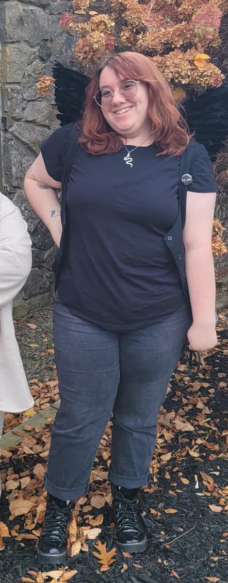 thatspiritguide's tweet photo. was a kinda low key crowley for halloween at work! a peer of mine dressed up as aziraphale (out of the pic) https://t.co/65fHIlKggx