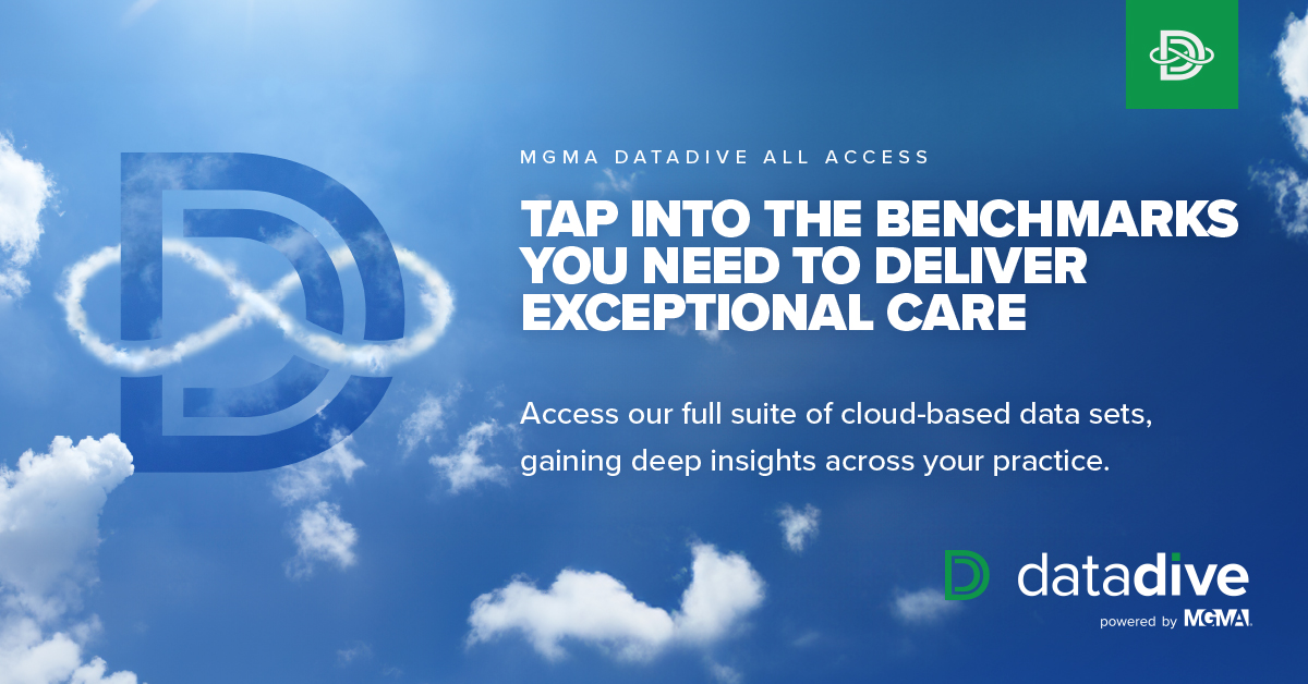 MGMA's tweet photo. Scouring multiple resources to try to establish a benchmark for your practice can be discouraging and impractical. With #MGMADataDive All Access, you'll be able to benchmark all aspects of your practice.

Get the benchmarks you need to deliver better care: https://t.co/poKjNQSQRl https://t.co/H8JUlQwRiL