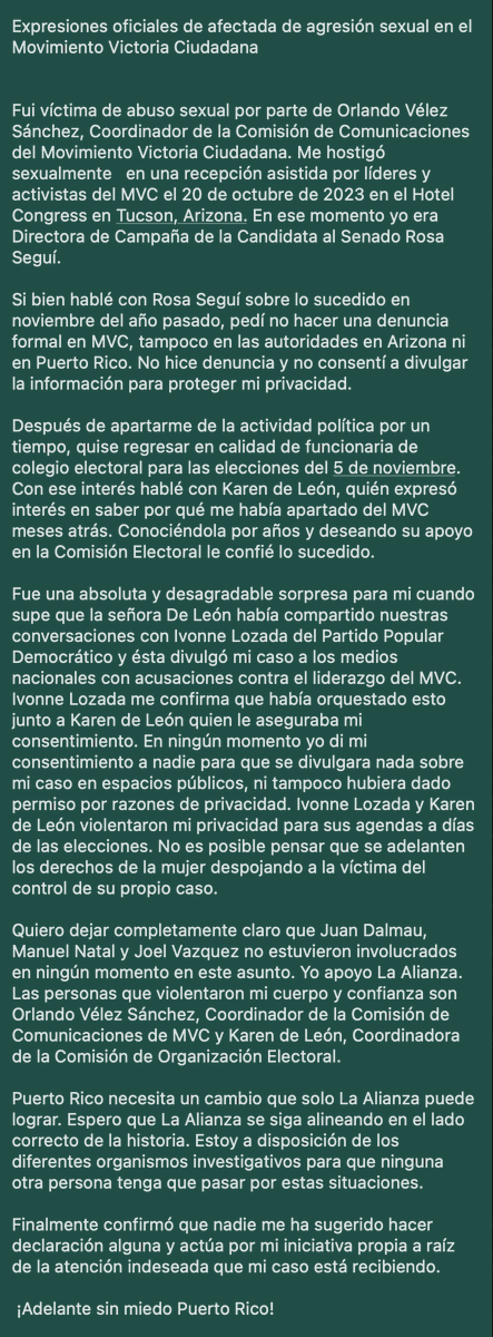 NotiJuan's tweet photo. [AHORA] Divulgan expresiones de alegada víctima de agresión sexual en el seno de Victoria Ciudadana.    

Identifica al supuesto agresor, Coordinador de Comunicaciones del MVC; también condena divulgación del caso por @ilozr sin su consentimiento. 

Detalles en NotiCel. https://t.co/kRQ5iuYFw1