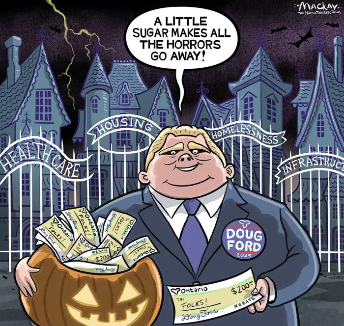 mtzabiras's tweet photo. Premier Doug Ford is poised to send $200 cheques to 16 million Ontarians to offset rising costs.
Happy Halloween!

Oct. 18 animated editorial cartoon by Graeme MacKay, Hamilton Spectator Editorial cartoonist  👉 

https://t.co/sUzmDcnkal https://t.co/ZChUzOBPqB