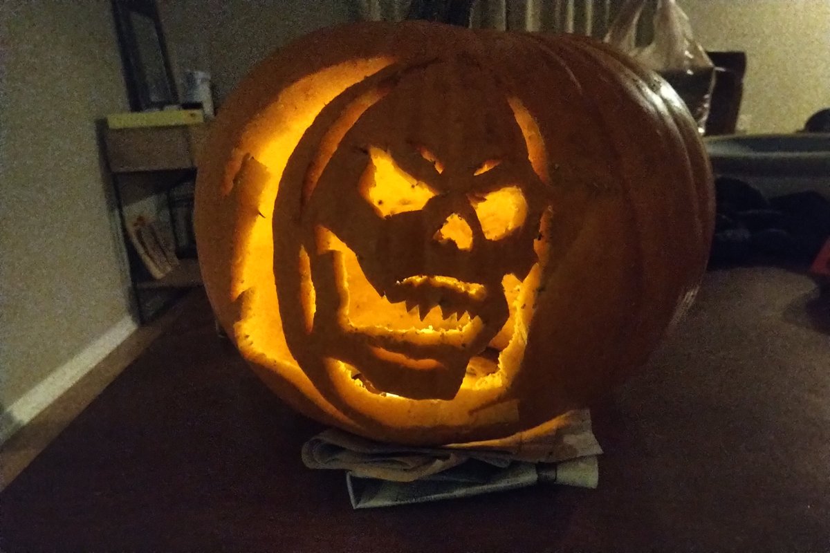 CURSES! Looks like we got hit with a temporary (7 day?) suspension for sexual content (probably fapping noises for Loomis).  Apologies to all for the sudden departure.  Here's the Skeletor pumpkin I was carving during the show.  Fingers crossed we'll be back in a week!