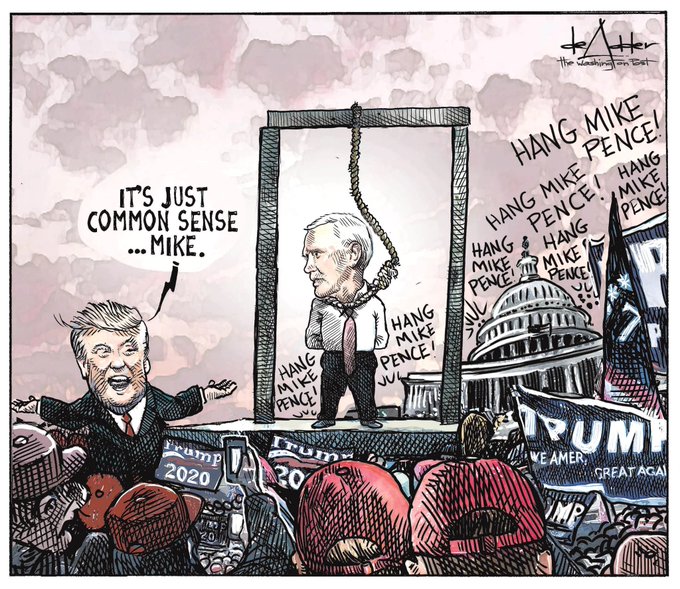 PithyTruth's tweet image. @realDonaldTrump posting lies & demagoguery on Twitter was instrumental in inciting his MAGA cult to viciously attack police & break thru windows & doors to storm the Capitol, & egg them on to chant HANG MIKE PENCE! He could do it again! NO FREE SPEECH FOR FASCIST TRUMP!>LOCK HIM…
