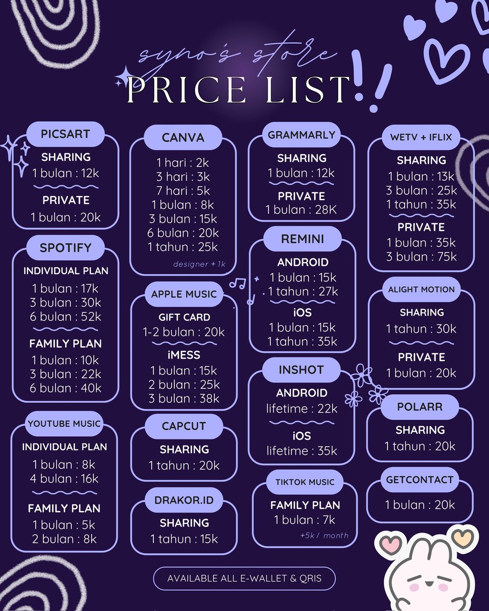 💸 : all e-wallet &amp; qris
☎️ : wa.me/+6283876218224
testi : t.me/sinomengtesti
guarantee 100% ✨
@/ mention after dm