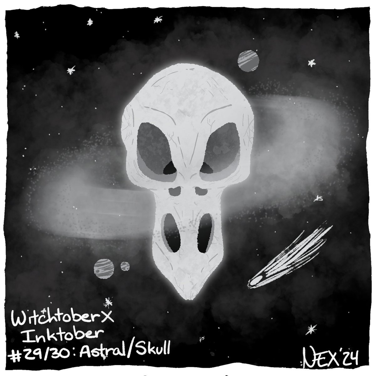Witchtober/Inktober Day 29/30: Astral/Skull

Honestly, just about every drawing I've done this month can fall under astral lmao
This is my first time drawing a bird skull before. I'm pretty happy with it.

#witchtober2024 #inktober2024 #inktober #witchtober