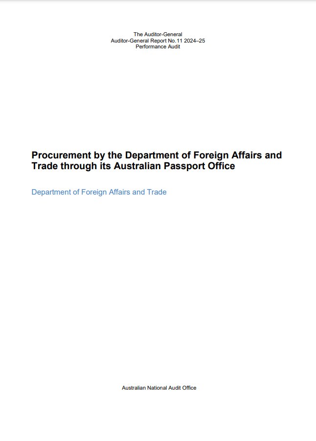 ON APO: Procurement by the Department of Foreign Affairs and Trade through its Australian Passport Office➡️apo.org.au/node/328882   

The report finds procurement processes were not open &amp; competitive and decision-making was not sufficiently accountable or transparent. #DFAT