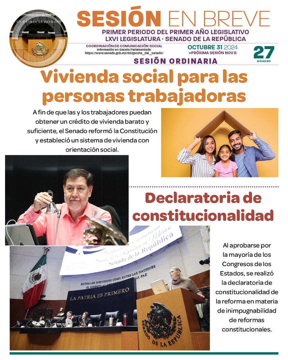 senadomexicano's tweet photo. 📌 El Senado aprobó por unanimidad que se establezca en la Carta Magna criterios de crédito justos y arrendamientos que no excedan mensualidades del 30 por ciento del salario de las y los trabajadores.

https://t.co/hxOX8emKQO https://t.co/mw3Xksty6J