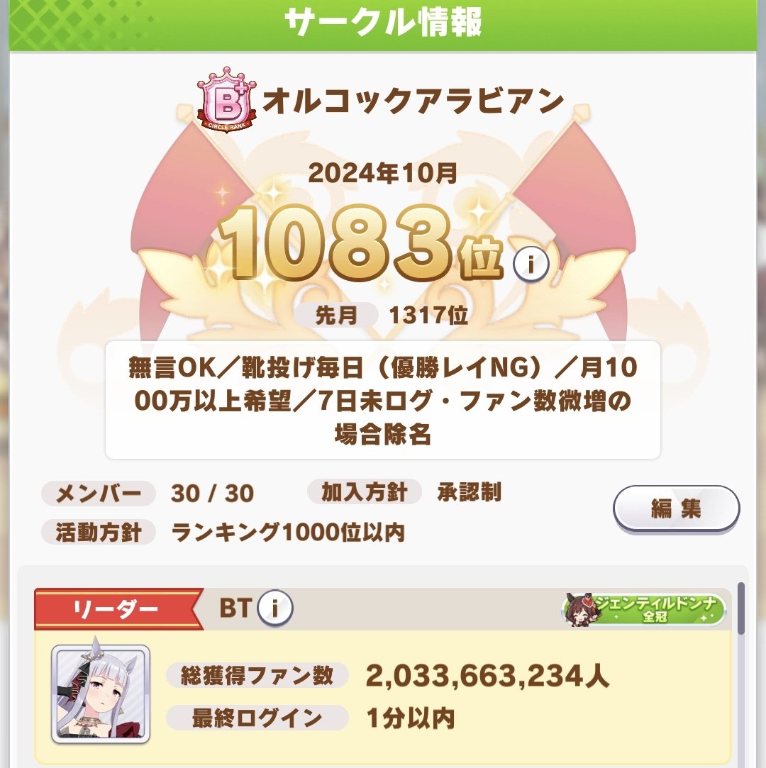 btuma564's tweet photo. @aibou_um @null 初めまして検索から来ました【オルコックアラビアン】です！

月1000万↑(希望)でA以上を目標とし各々活動してもらっています。
あまり育成無いと判断した場合(月500万↓)又は数ヶ月間1000万を下回る、事前連絡なしに7日未ログで除名
discord無し・無言OK
よろしくお願いします。 https://t.co/sK7UKFhRw5