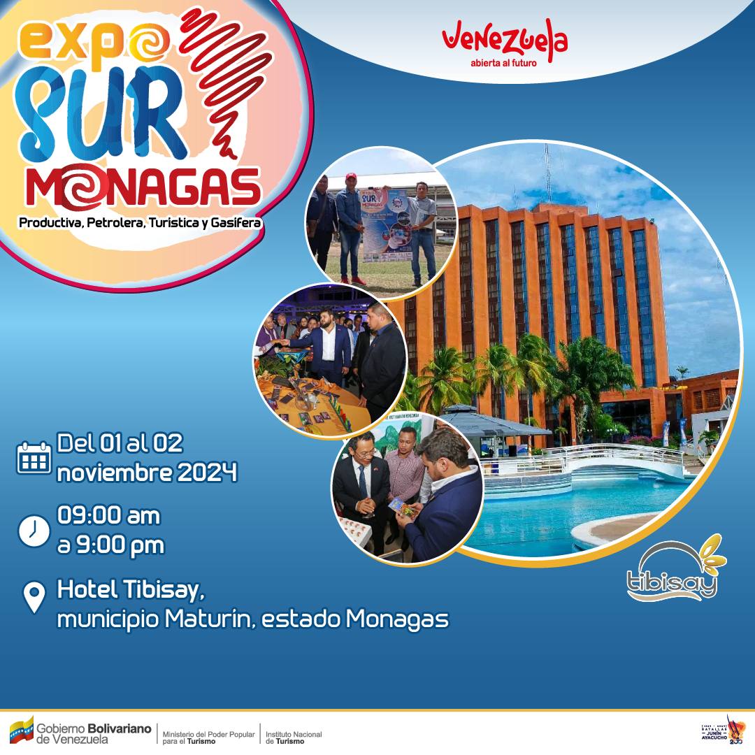 InaturMonagas's tweet photo. Te invitamos a disfrutar de la 𝐄𝐱𝐩𝐨 𝐒𝐮𝐫 𝐌𝐨𝐧𝐚𝐠𝐚𝐬 𝐏𝐫𝐨𝐝𝐮𝐜𝐭𝐢𝐯𝐚, 𝐏𝐞𝐭𝐫𝐨𝐥𝐞𝐫𝐚 𝐲 𝐓𝐮𝐫í𝐬𝐭𝐢𝐜𝐚 los días 01 y 02 de noviembre en las instalaciones del @tibisayhotelmaturin 

✅️ Ponencia
✅️ Premio Regional de Turismo
✅️ Eventos musicales https://t.co/3bHpbP6MBQ