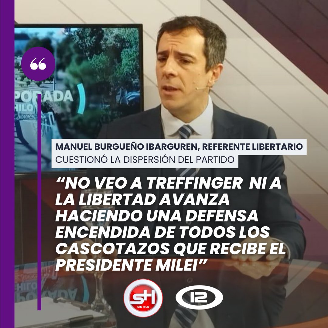 Canal12web's tweet photo. 🔴El abogado libertario, Manuel Burgueño Ibaguren, reclamó en su participación en #SinHilo por Canal 12 mayor protagonismo al diputado y referente de la Libertad Avanza en #Chubut, César #Treffinger.