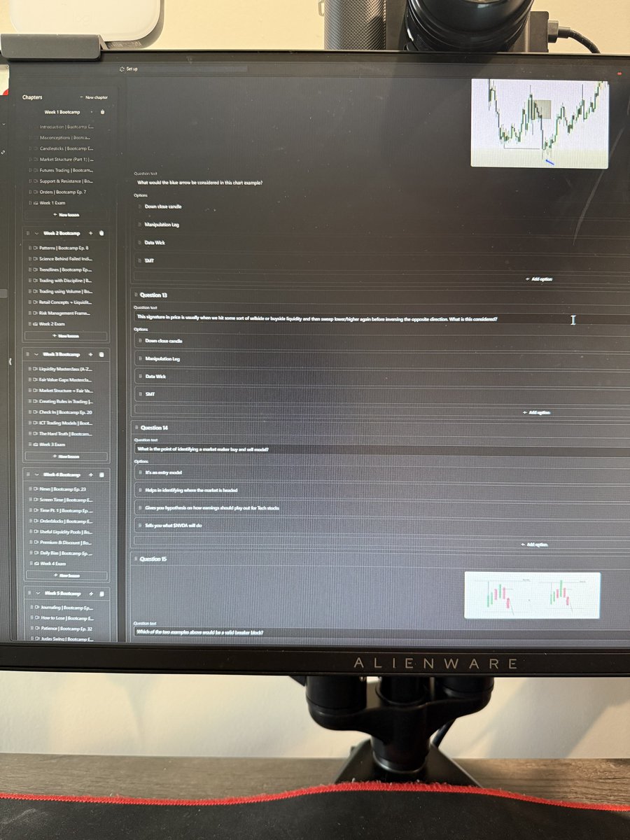 Well, I officially did it

After 100ish hours I made a beginner to advanced trading friendly bootcamp with over 100 exam questions

I’ve seen gurus make courses, but not courses with exams to test your knowledge like in school

1000 likes and I’ll give it out for free
