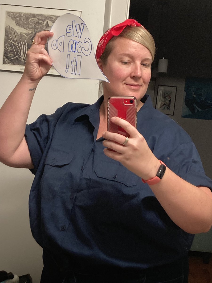 Today’s teacher costume! Rosie the Riveter 💪💪 Most of the girls could clock the image but thought it was from an advertisement which I guess propaganda is but…🤷‍♀️needless to say, teaching moments ensued.