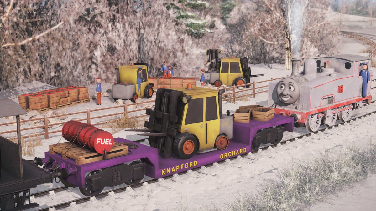 Railway_Sparr0w's tweet image. The winter winds had come early to the Island of Sodor &amp;amp; the first snow came early.

Non the less the work had to go on as Terry brought the last of the machinery to the orchard for the men. They were collecting apples for the Vicar&apos;s annual Halloween apple bobbing contest!