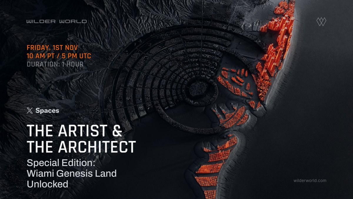 We’re back with The Artist &amp; The Architect for a special edition!

Join <a href="/real_n3o/">0://n3o</a> &amp; <a href="/realfrankwilder/">Frank Wilder</a> as they dive into the latest on the Land Airdrop, the upcoming Land Sale and other things cooking in Wiami 🌎

Tomorrow at 10 am PT!

Set your reminder 👇