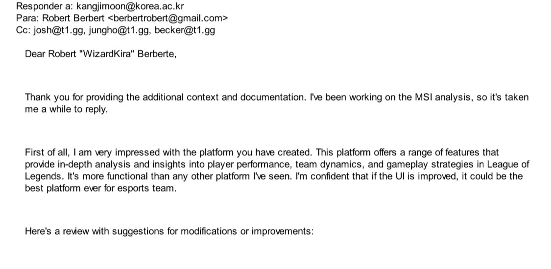 🇧🇷A gente mandou um email um tempo atras pro analista da T1 e ele ficou impressionado com a plataforma

🇺🇸We sent an email some time ago to the T1 analyst, Gisepa. He said he was impressed and that it could become the best data platform for League of Legends

📧Dm for more info