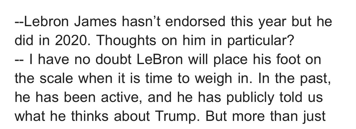 Last month before my CNN spot, they asked me why LeBron hadn’t endorsed yet. This was my reply.