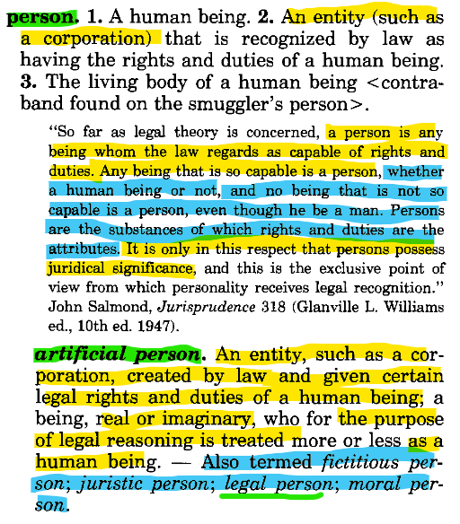 RevivingIsrael's tweet photo. Black's Law Dictionary, definition of a "person", 4-7th Editions. https://t.co/pkkzLCrIZ2