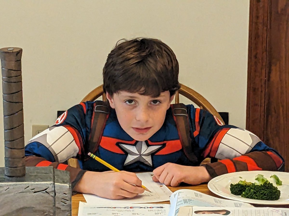 Garrett as Capt. America for Halloween 2024 (after homework)