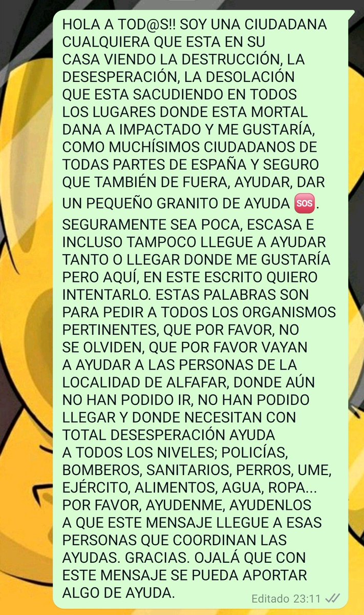 RPLiveGoes0n's tweet photo. Hola a todos!! 
Unámonos, por favor, para intentar que este mensaje llegue las personas, a los medios, a las organizaciones pertinentes que pueden ayudar a estas personas de forma urgente. Por favor, ayuden con su RT, compartiendo. 
#Dana #Alfafar #Valencia #AyudaUrgente 🙏⤵️ https://t.co/52zO0KRnuV