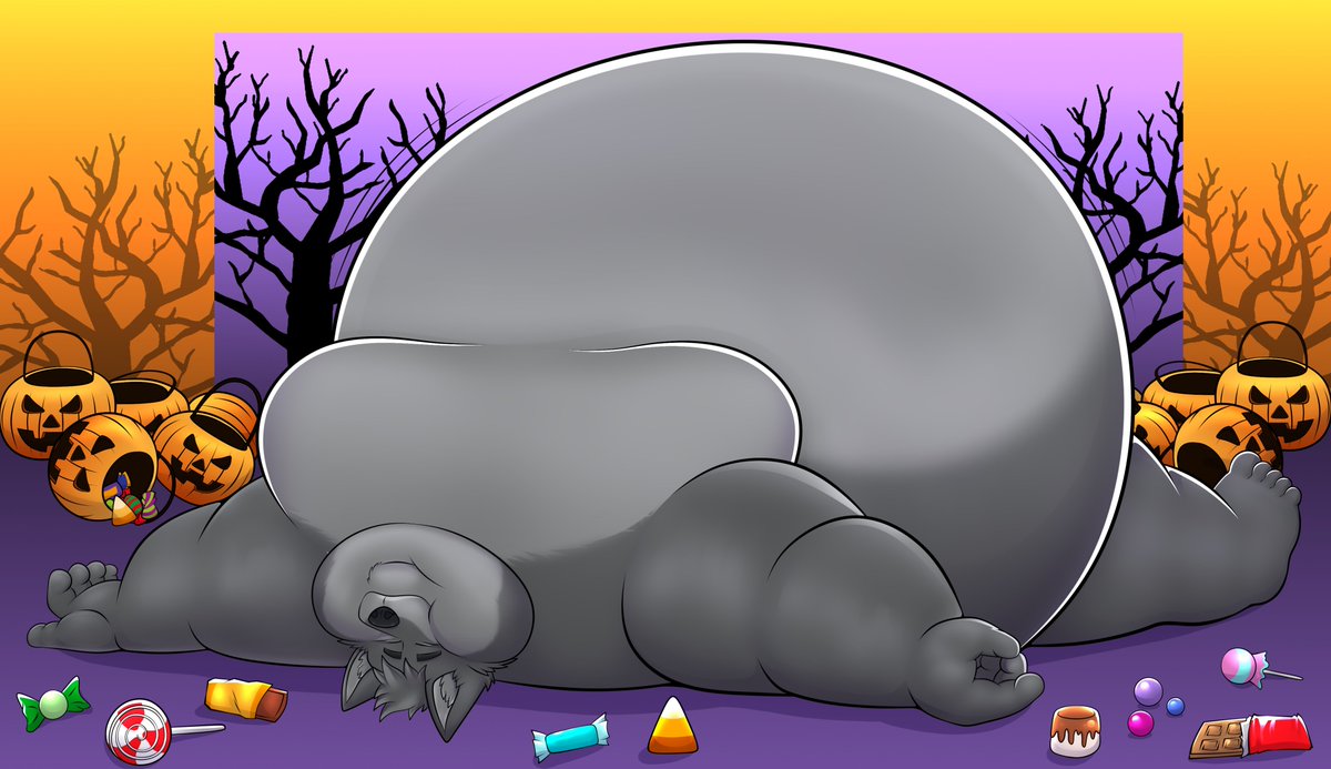 After Halloween...
Horror movies, costumes, and pumpkins are fun, but there's nothing better than being able to eat TONS OF SWEETS.
Made by @EddieFragoso 

#Halloween #halloween2024 #werewolf #fatfur #furryart #furryartwork  #furryfandom #wolf #candy