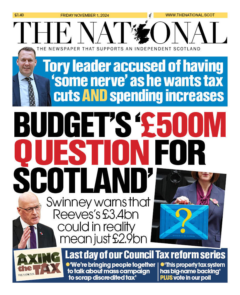 ScotNational's tweet photo. Here's your first look at tomorrow's front page 📰

Budget's '£500 million question for Scotland' 💰 https://t.co/qePn6Oz1TP