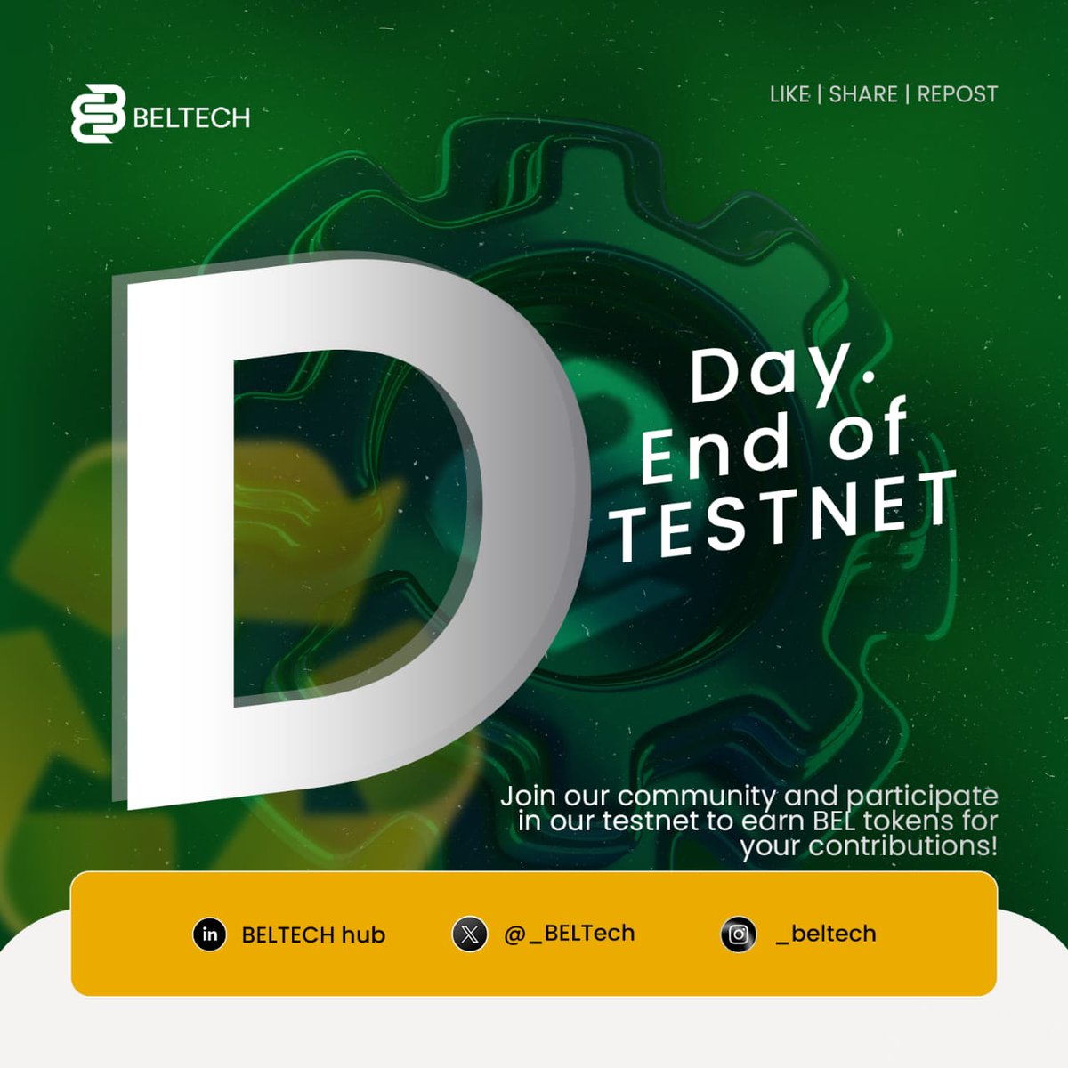 _BELTech's tweet photo. BEL's live testnet has officially ended. 
Thank you to everyone who participated in our testnet! Your contributions were invaluable. 
#Beltech
#Testnet https://t.co/Q2LgpIZe2p