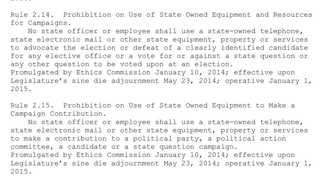 CyndiMunsonOK's tweet photo. Each day RW isn’t held accountable by the GOP supermajority, the more &amp; more emboldened he is to do whatever he wants—like here, where he’s breaking @EthicsOKgov Rules. https://t.co/okixASXgUs