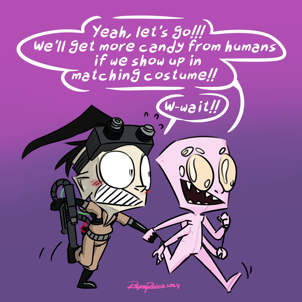 reynaruina's tweet photo. ��� 🎃 Happy Halloween 🎃 🦇 from the CZ Boys! Dib kept his costume a secret until now...Silly Dib! He should know he can't keep secrets from Zim!! https://t.co/3MdzbTBvhs