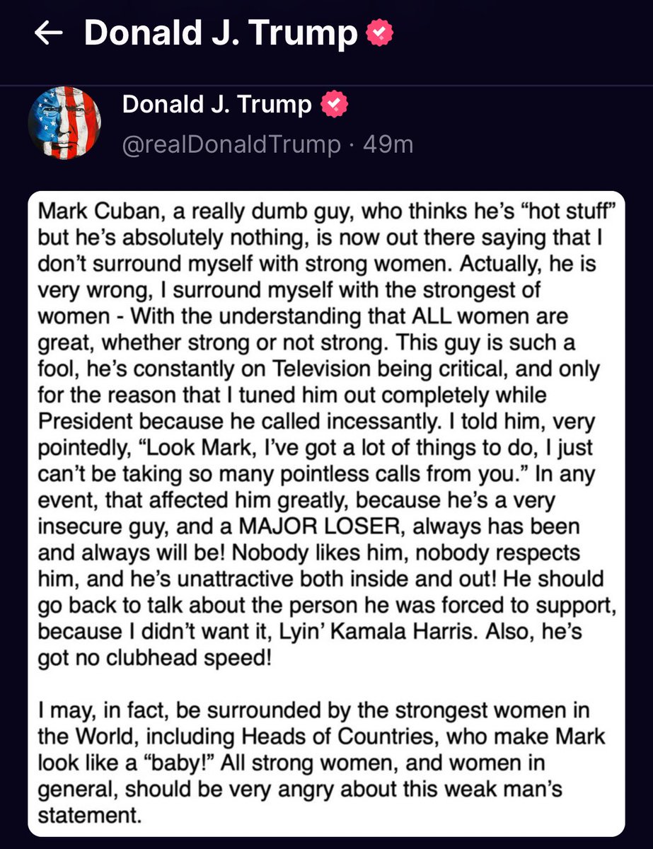 Donald Trump calls Mark Cuban a “really dumb guy” “Majore loser,”“insecure guy” and “unattractive both inside and out” 

Donald Trump is the perfect case study for psychological projection